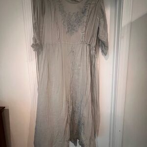 Magnolia Pearl Light Sage Embroidered Long Sleeve Silk Dress